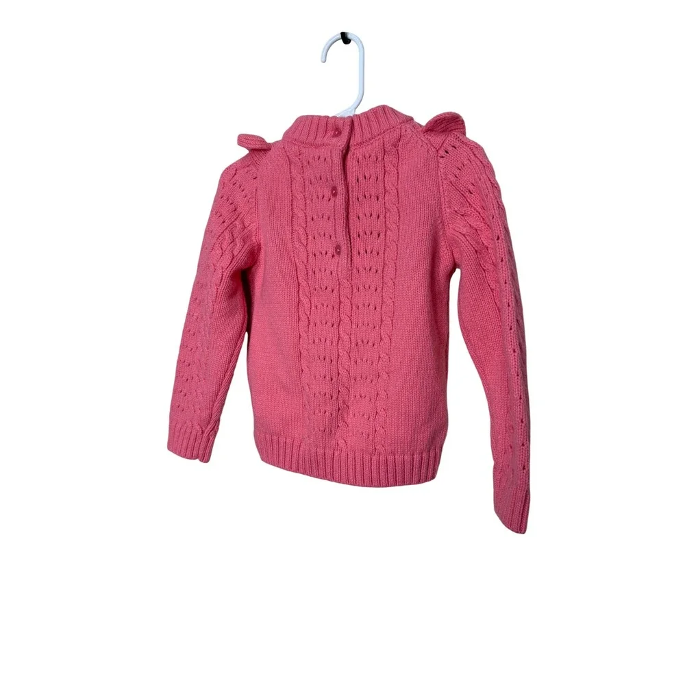 Janie and Jack Girls Pink Cable Knit Ruffle‎ Front Sweater Size 3 Toddler Winter